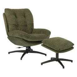 Fauteuil pivotant avec repose pieds en tissu vert - Carles