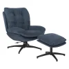 Fauteuil pivotant avec repose pieds en tissu bleu pétrole - Carles