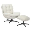 Fauteuil pivotant avec repose pieds en tissu ivoire - Carles