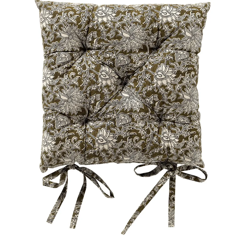 Galette de chaise carrée en coton vert 40x40cm - Joelle