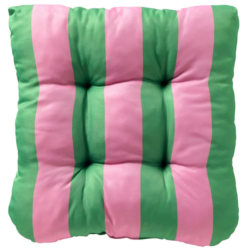 Galette de chaise d'extérieur en tissu rayé vert et rose 30x50cm - April