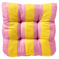 Galette de chaise d'extérieur en tissu rayé jaune et rose 45x45cm - April