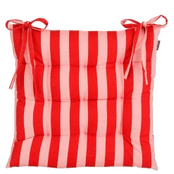 Galette de chaise en coton rayée rouge et rose 46x46cm - Kim