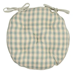 Galette de chaise ronde en coton vichy sauge d40cm - Campagne