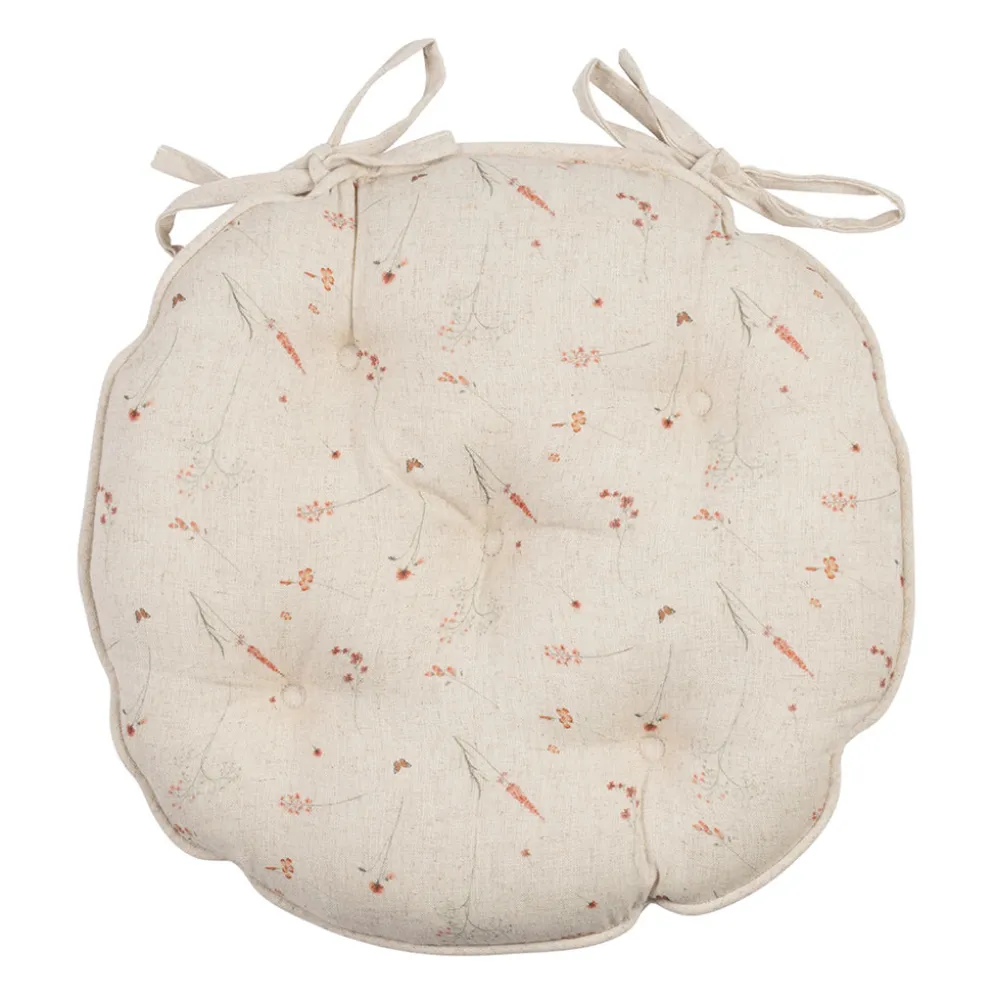 Galette de chaise ronde en coton beige d40cm - Lucile