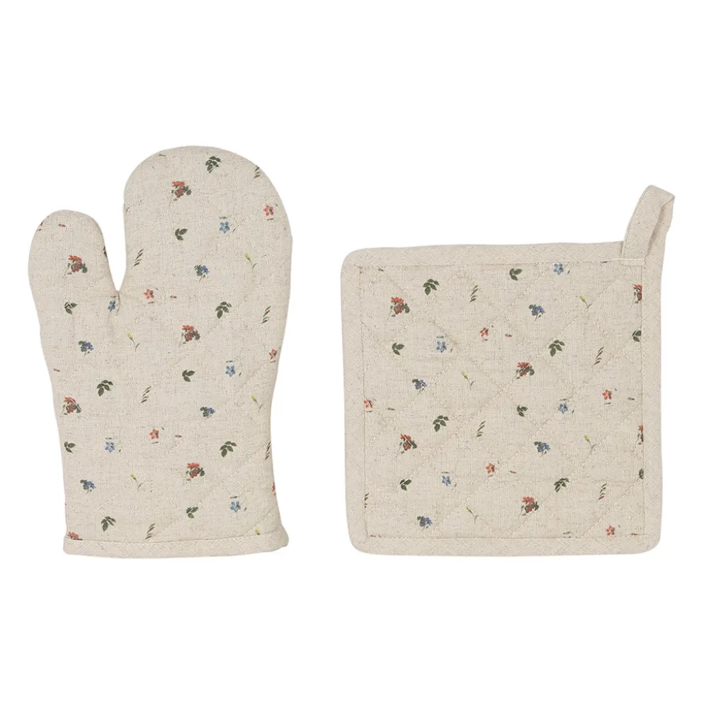 Gant manique en coton et lin naturel - P'tite Fleur