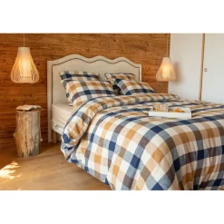 Housse de couette en flanelle de coton à carreaux 240x220cm - Basile