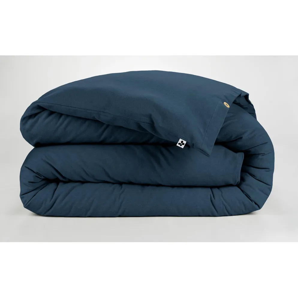 Housse de couette en flanelle de coton bleu nuit 240x220cm - Candice