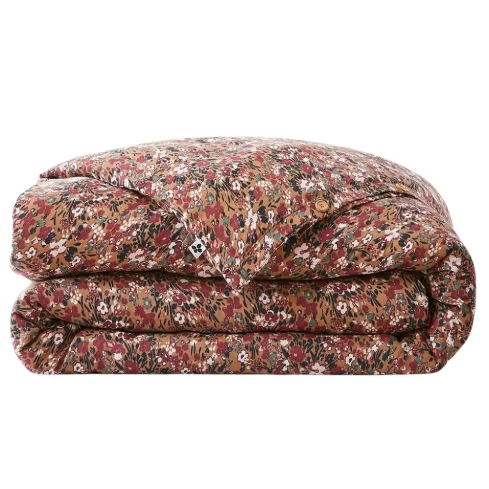 Housse de couette en gaze de coton imprimée camel 240x220cm - Capucine