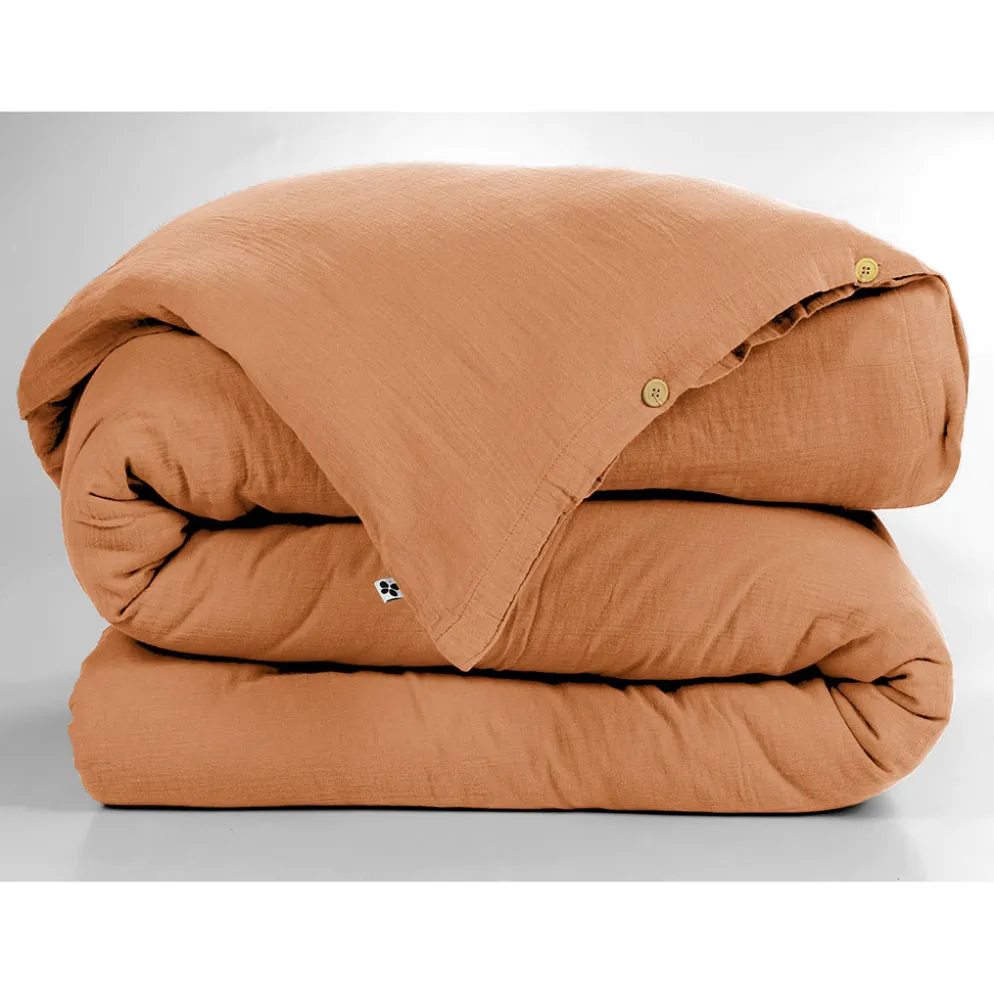 Housse de couette en gaze de coton abricot 240x220cm - Gaia