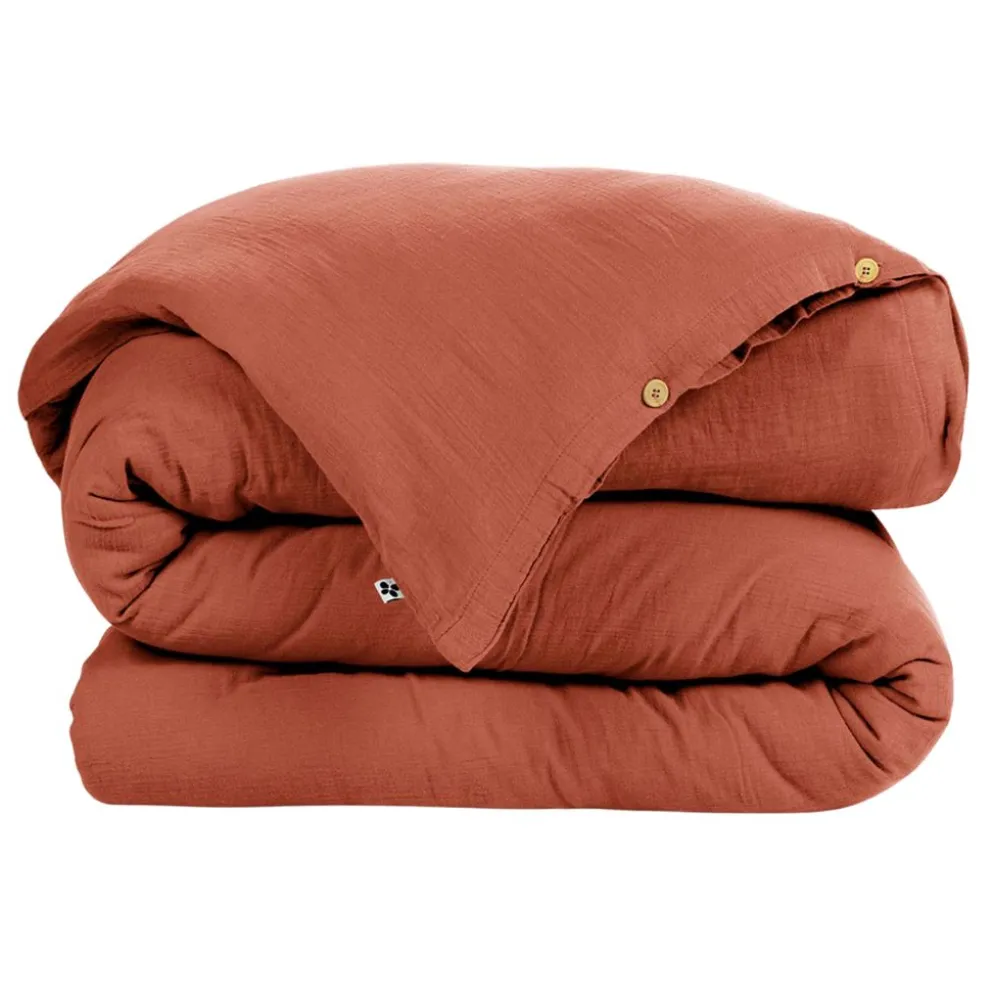 Housse de couette en gaze de coton terracotta 140x200cm - Gaia