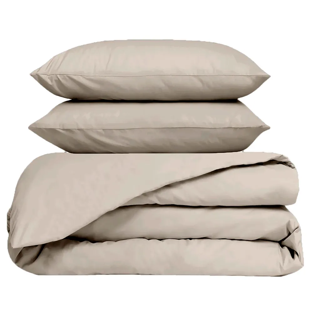 Housse de couette 260x240cm et 2 taies d'oreiller 63x63cm en percale de coton beige - Venezia