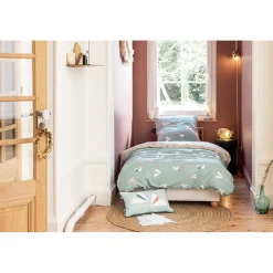 Housse de couette 140x200cm et 1 taie d'oreiller 60x60cm en coton - Pet papier