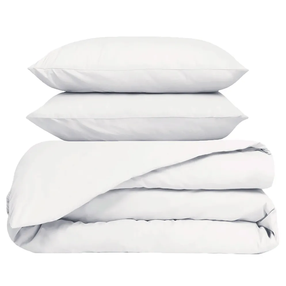 Housse de couette 240x220cm et 2 taies d'oreiller 63x63cm en percale de coton blanc - Venezia