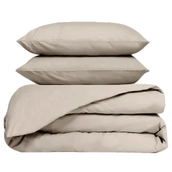 Housse de couette 240x220cm et 2 taies d'oreiller 63x63cm en percale de coton beige - Venezia