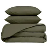 Housse de couette 260x240cm et 2 taies d'oreiller 63x63cm en percale de coton kaki - Venezia