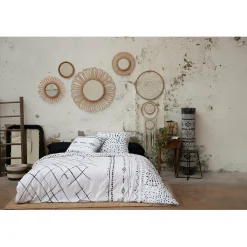 Housse de couette 240x220cm et 2 taies d'oreiller 60x60cm en coton blanc et noir - Ikat