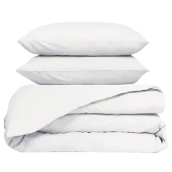 Housse de couette 260x240cm et 2 taies d'oreiller 63x63cm en percale de coton blanc - Venezia