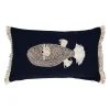 Housse de coussin baleine en coton bleu marine et beige 50x30cm - Amarres