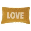 Housse de coussin bouclette "Love" moutarde et beige 50x30cm - Funky