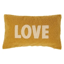 Housse de coussin bouclette "Love" moutarde et beige 50x30cm - Funky