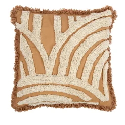 Housse de coussin brodée écru et ocre 45x45cm -terre brulée