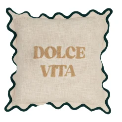 Housse de coussin brodée dolce vita en coton beige et émeraude 45x45cm - Lumi
