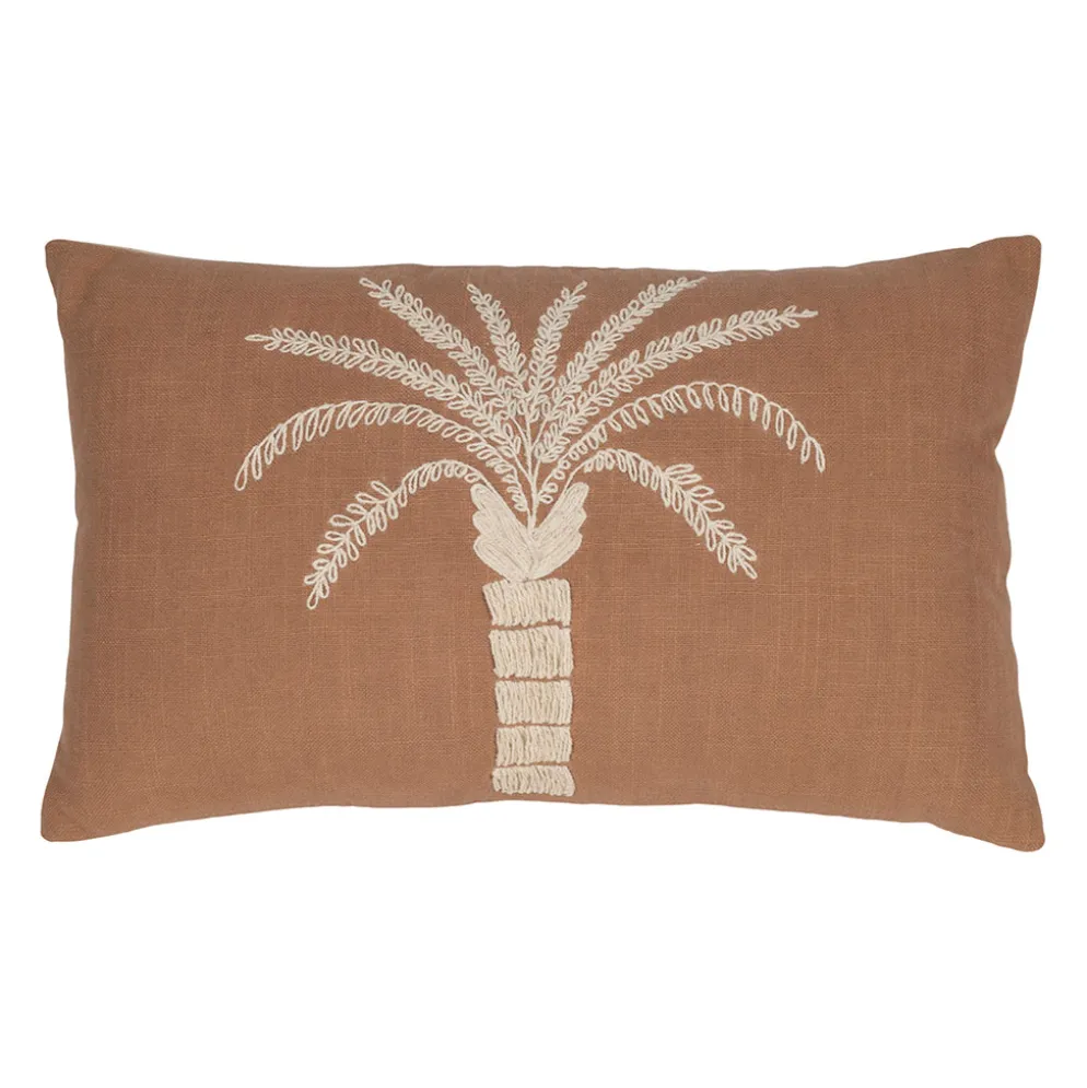 Housse de coussin brodée en coton terracotta 50x30cm - Nomadea