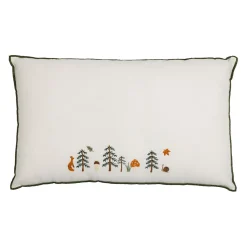 Housse de coussin en coton brodé écru 50x30cm - Cueillette d'hiver