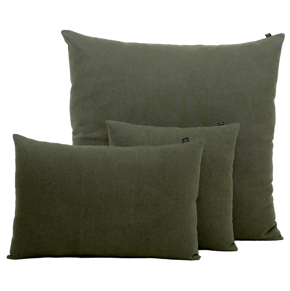 Housse de coussin en lin et coton kaki 45x45cm - Figari