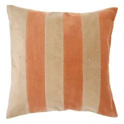 Housse de coussin en velours coton rayé écru et terracotta 45x45cm - Klosen