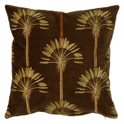 Housse de coussin palmier en coton velours brun et vert 45x45cm - Avelou