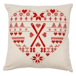 Housse de coussin ski en coton beige et rouge 45x45cm - Chalet