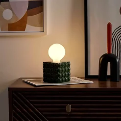 Lampe à piles en céramique vert forêt h17cm