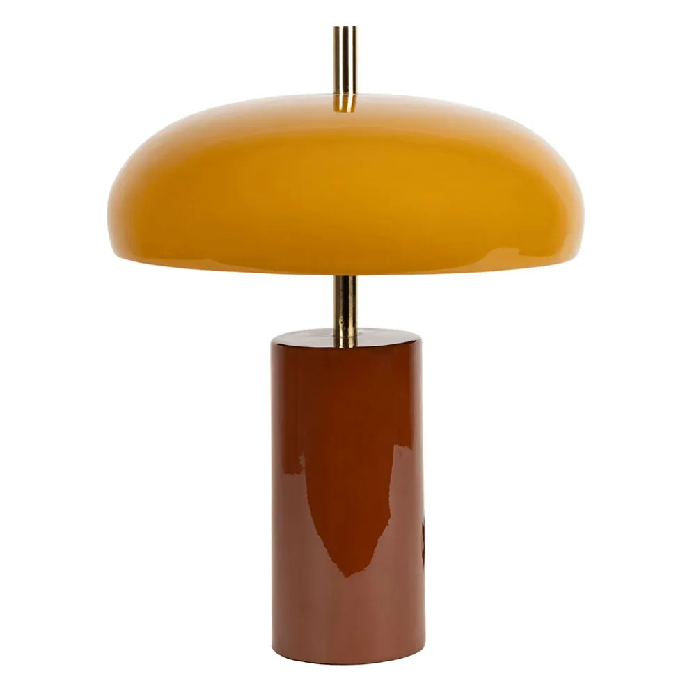 Lampe champignon en fer brun et moutarde h40cm E14x2 - Arty