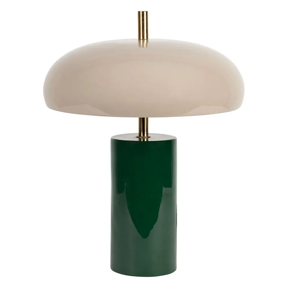 Lampe champignon en fer émeraude et écru h40cm E14x2 - Arty