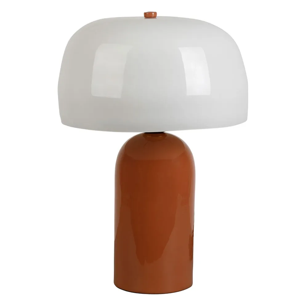 Lampe champignon en fer terracotta et écru h36cm E14 - Champart