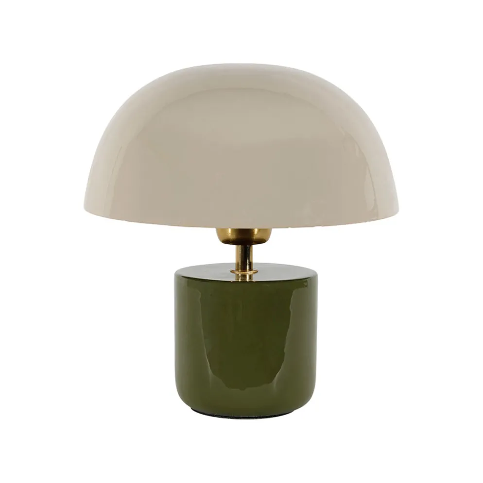 Lampe champignon en fer vert et écru h24cm E14 - Champart
