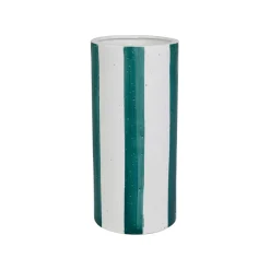 Lampe cylindre en porcelaine rayée émeraude et blanc h24cm E14 - Alaria