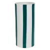 Lampe cylindre en porcelaine rayée émeraude et blanc h28cm E14 - Alaria
