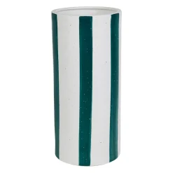 Lampe cylindre en porcelaine rayée émeraude et blanc h28cm E14 - Alaria