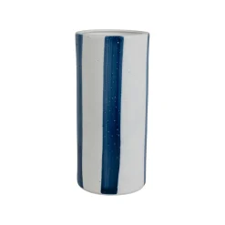 Lampe cylindre en porcelaine rayée indigo et blanc h24cm E14 - Alaria