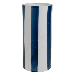 Lampe cylindre en porcelaine rayée indigo et blanc h28cm E14 - Alaria