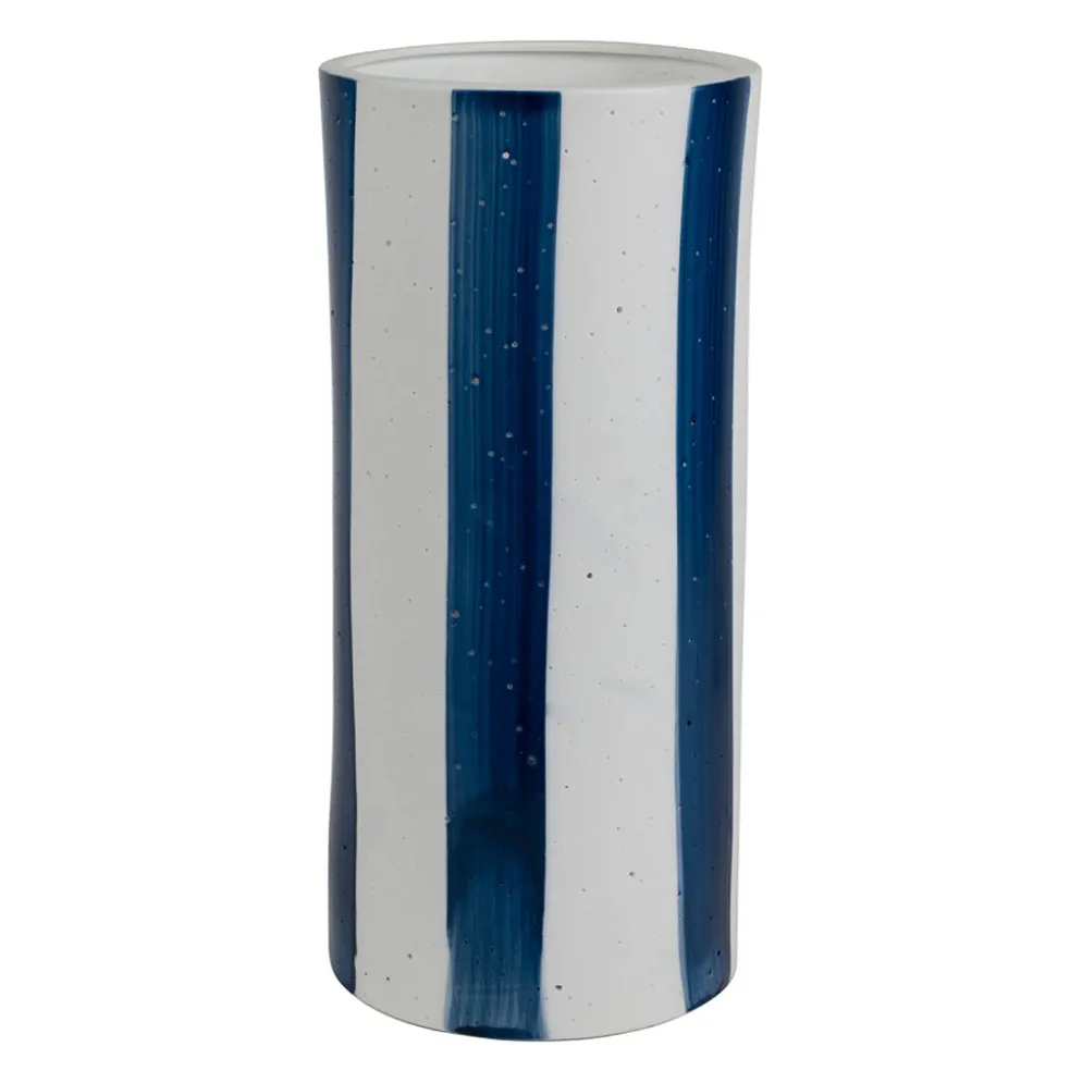 Lampe cylindre en porcelaine rayée indigo et blanc h28cm E14 - Alaria