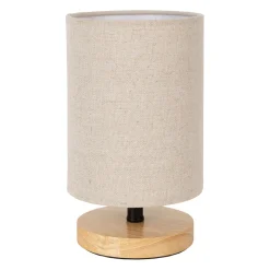 Lampe en bois d'hévéa et coton beige h24cm E14 - Filen