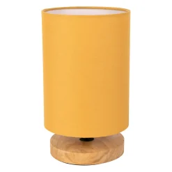 Lampe en bois d'hévéa et coton moutarde h24cm E14 - Filen