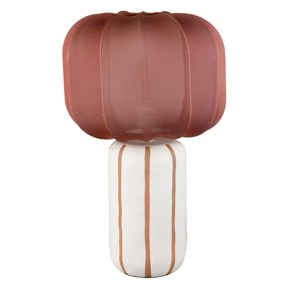 Lampe en coton et céramique rayée écru et terracotta h49cm E27 - Paese