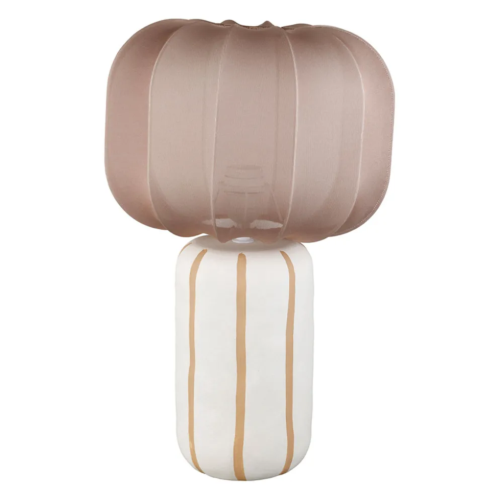 Lampe en coton et céramique rayée écru et marron h49cm E27 - Paese