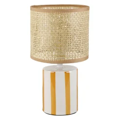 Lampe en céramique rayée camel et blanc H27cm E14 - Medi