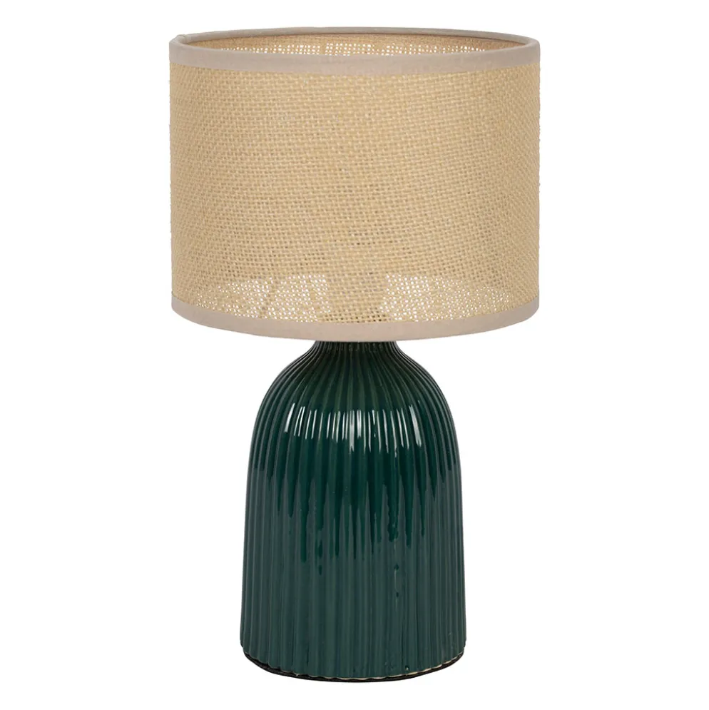 Lampe en lin et céramique émeraude h28cm E14 - Essencia